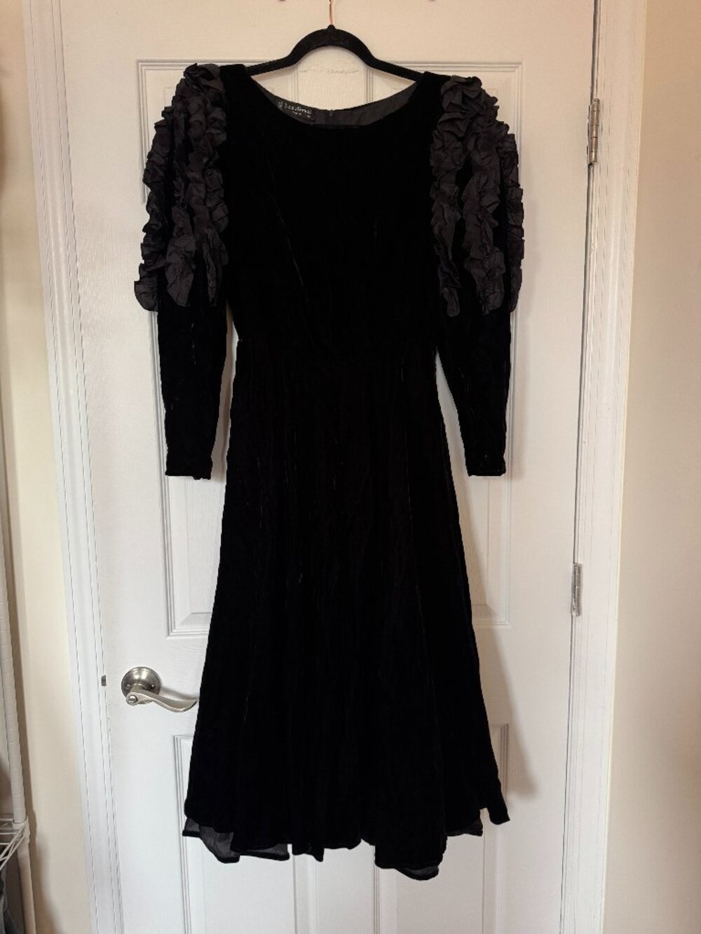Vintage 1980s Louis Féraud Paris Black Silk Velvet Maxi Dress